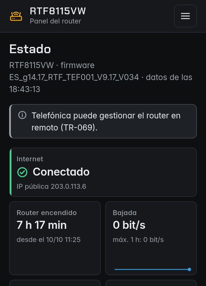 La misma página de estado en un móvil.